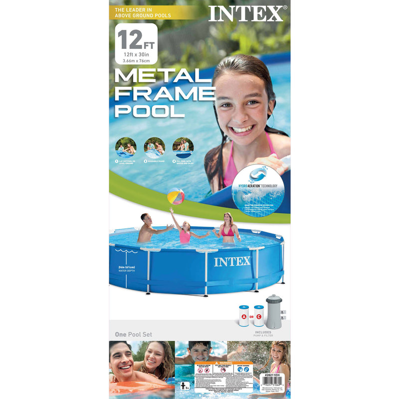 Intex 12ft x 30in Metal Frame Round Pool & Replacement Cartridge (12 Pack)