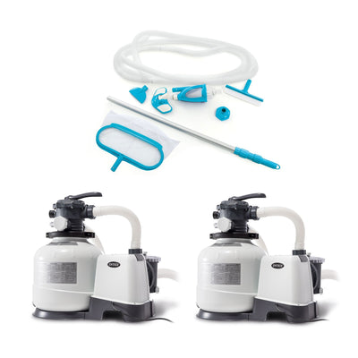 Intex 2 Pack of Above Ground Pool Filter Pumps & Deluxe Maintenance Cleaning Kit