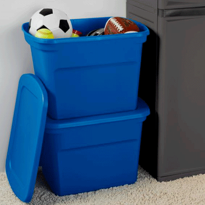 Sterilite 18 Gallon Plastic Stackable Storage Tote Container Box, Blue (8 Pack)