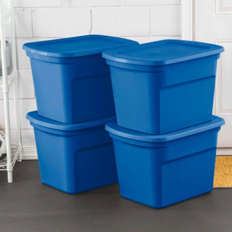 Sterilite 18 Gallon Plastic Stackable Storage Tote Container Box, Blue (8 Pack)