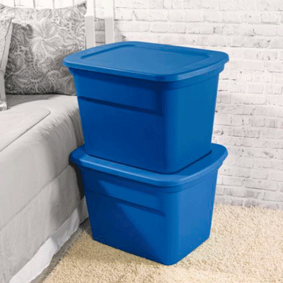 Sterilite 18 Gallon Plastic Stackable Storage Tote Container Box, Blue (8 Pack)