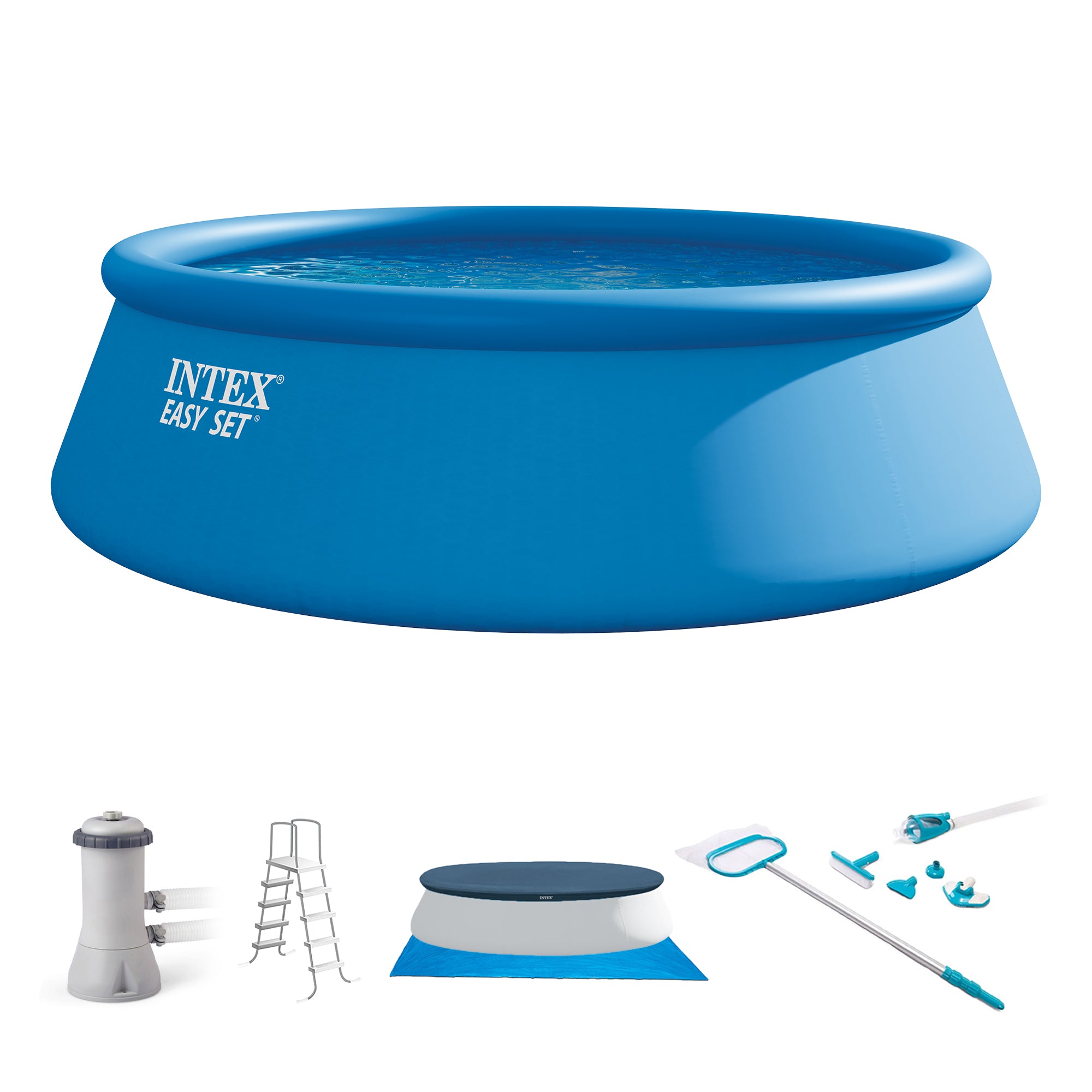 INTEX 15'x48" Inflatable Pool with Ladder, Pump and Deluxe Pool Maintenance Kit - VMInnovations