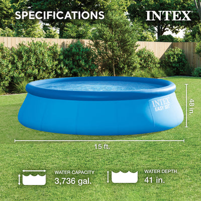 INTEX 15'x48" Inflatable Pool with Ladder, Pump and Deluxe Pool Maintenance Kit