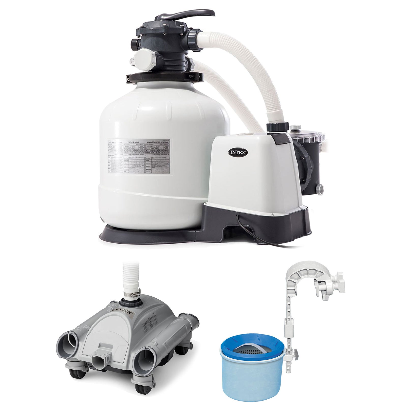 Intex 3000 GPH Sand Filter Pump, Vacuum Cleaner & Skimmer for Above Ground Pools - VMInnovations