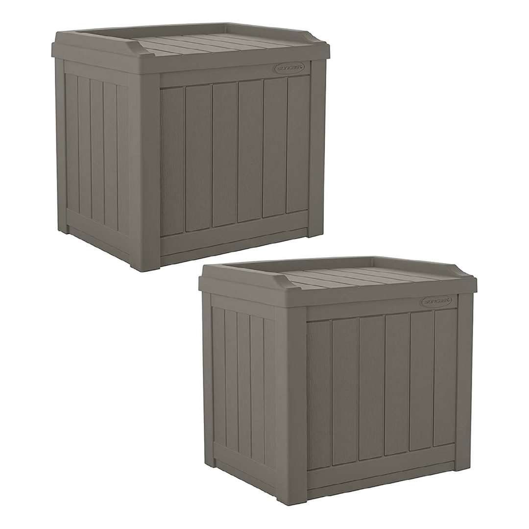 Suncast 22 Gallon Outdoor Patio Small Deck Box with Storage Seat, Stone (2 Pack)