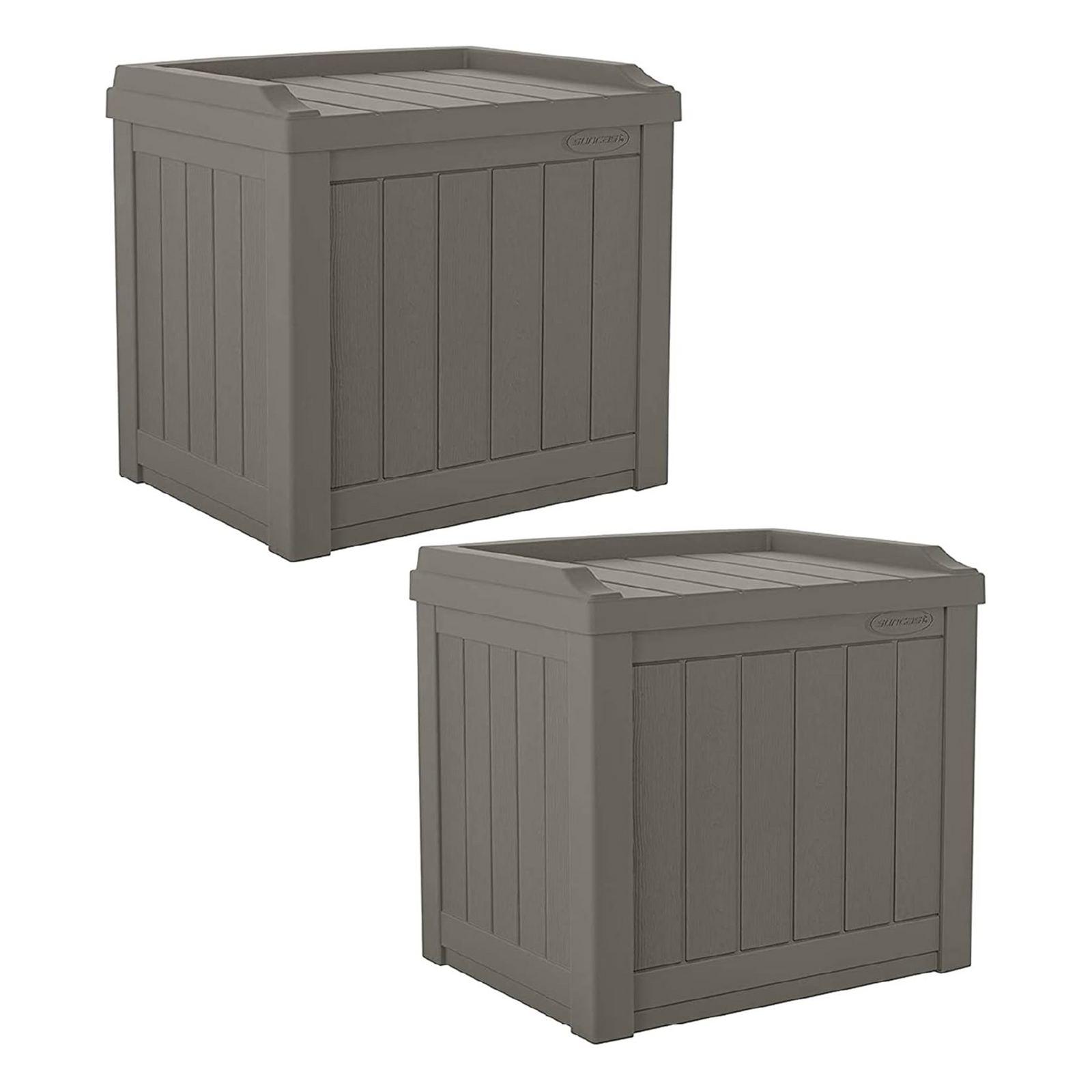Suncast 22 Gallon Outdoor Patio Small Deck Box with Storage Seat, Stone (2 Pack) - VMInnovations