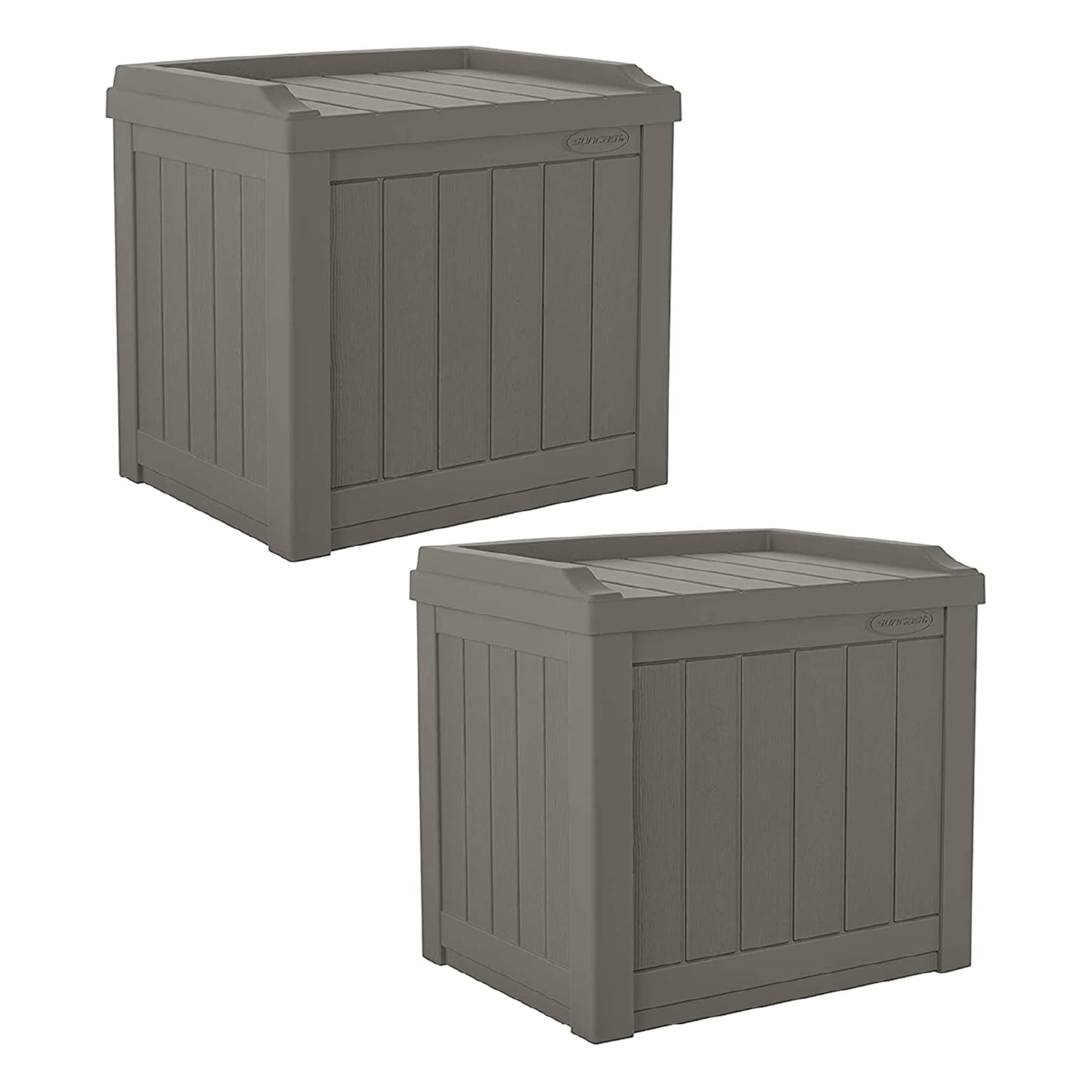 Suncast 22 Gallon Outdoor Patio Small Deck Box with Storage Seat, Stone (2 Pack) - VMInnovations