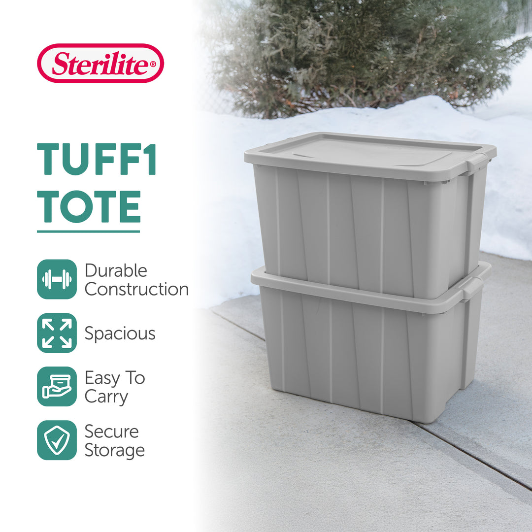 Sterilite 30 Gallon Tuff1 Storage Tote, Stackable Plastic Bin with Lid, 4 Pack - VMInnovations