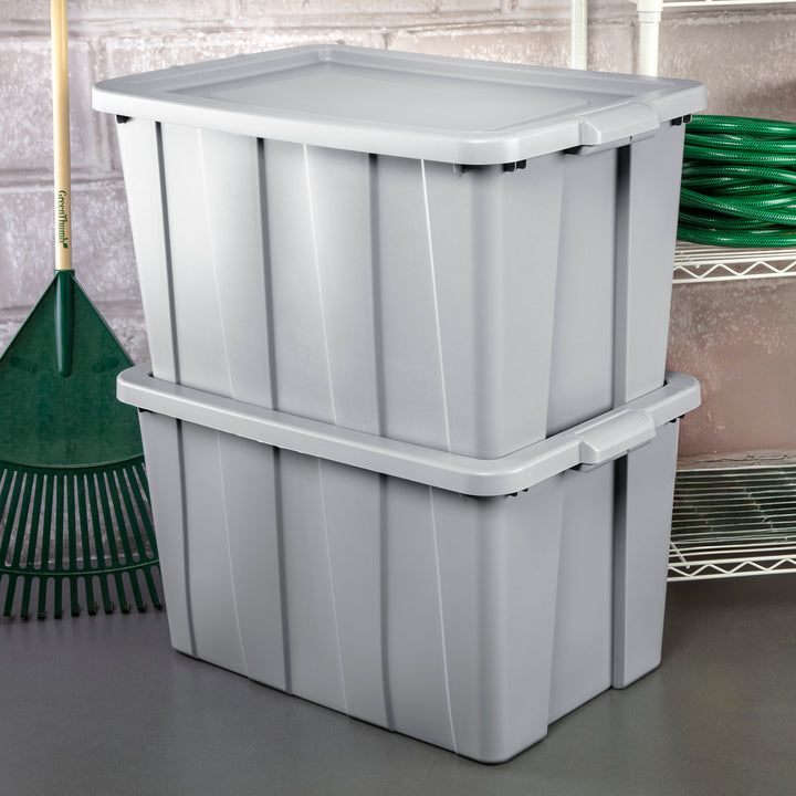 Sterilite 30 Gallon Tuff1 Storage Tote, Stackable Plastic Bin with Lid, 4 Pack - VMInnovations