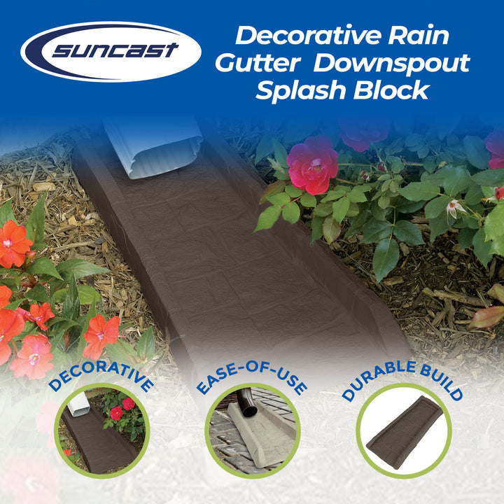 Suncast Outdoor Decorative Rain Gutter Downspout Splash Block, Java (4 Pack)