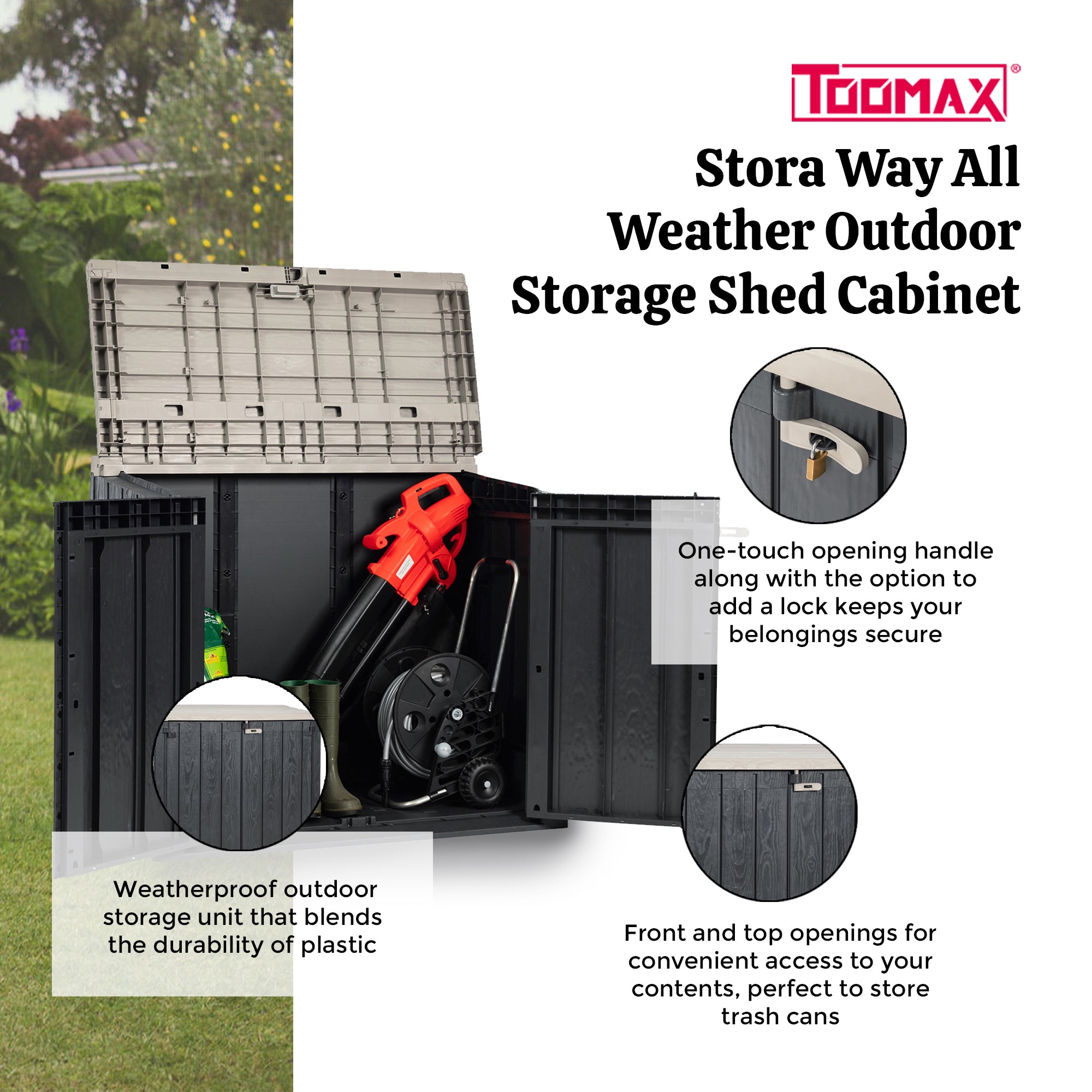 Toomax Stora Way All-Weather Horizontal Storage Shed Cabinet, 30 cu ft(Open Box) - VMInnovations