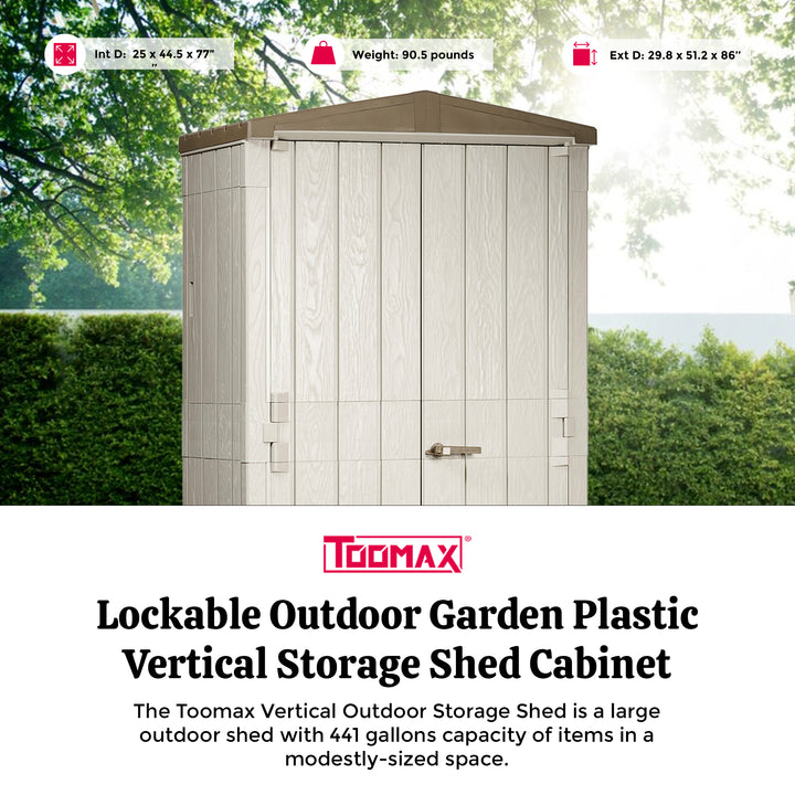 Toomax Lockable Outdoor Garden Plastic Vertical Storage Shed Cabinet, 76 Cu Ft.