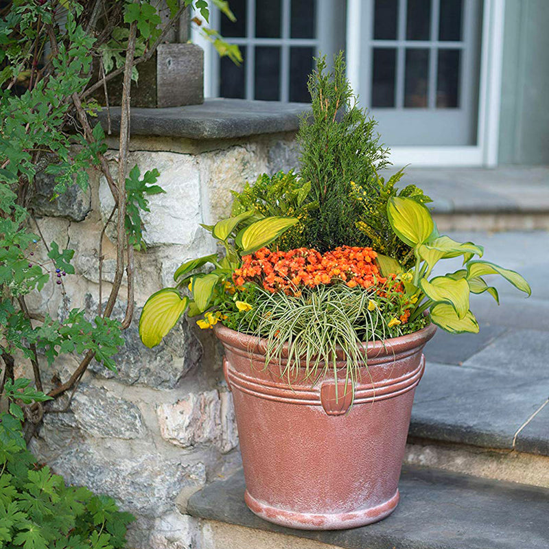 Suncast Waterton 18 Inch Resin Round Decorative Flower Pot Planter (2 Pack)