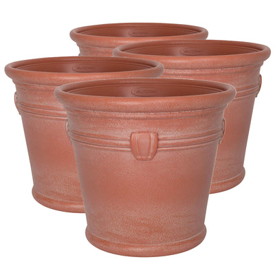 Suncast Waterton 18 Inch Resin Round Decorative Flower Pot Planter (4 Pack)