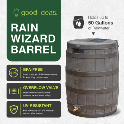 Good Ideas Rain Wizard 50 Gallon Plastic Rain Barrel with Brass Spigot (4 Pack)