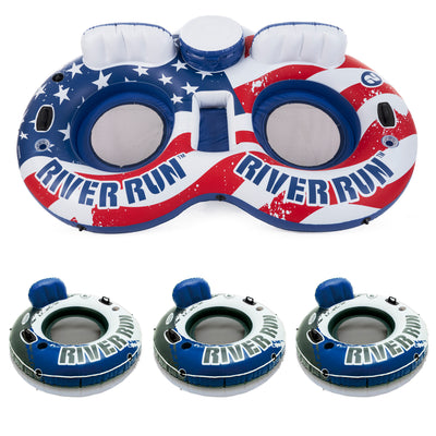 Intex American Flag 2 Person  Float w/ River Run 1 Person Tube (3 Pack)