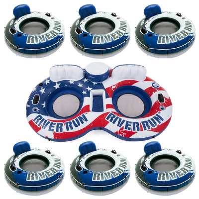 Intex American Flag 2 Person  Float w/ River Run 1 Person Tube (6 Pack)