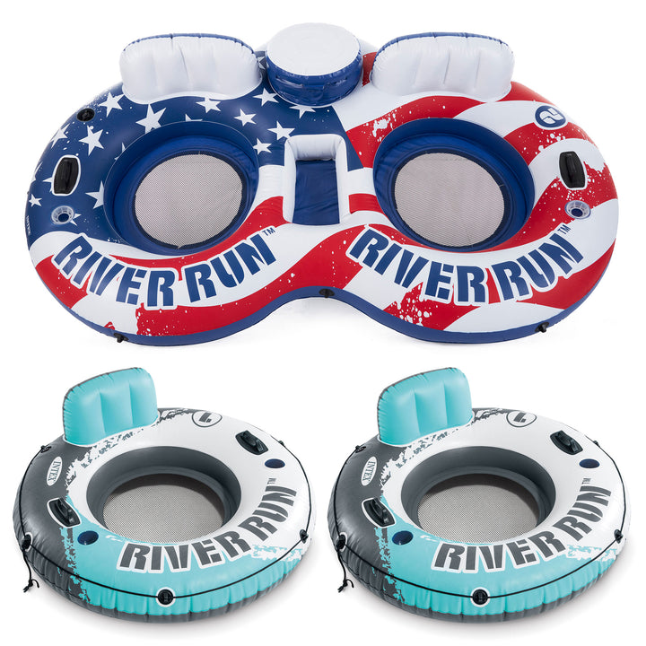 Intex Inflatable American Flag Double Float & River Run Single Water Tube Floats