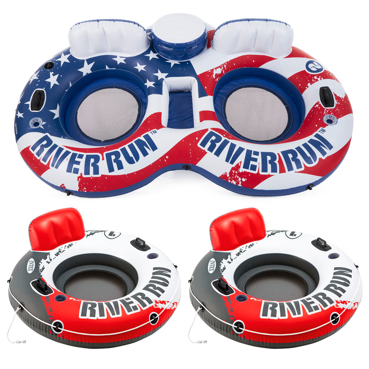 Intex Inflatable American Flag Double Float & River Run Single Water Tube Floats