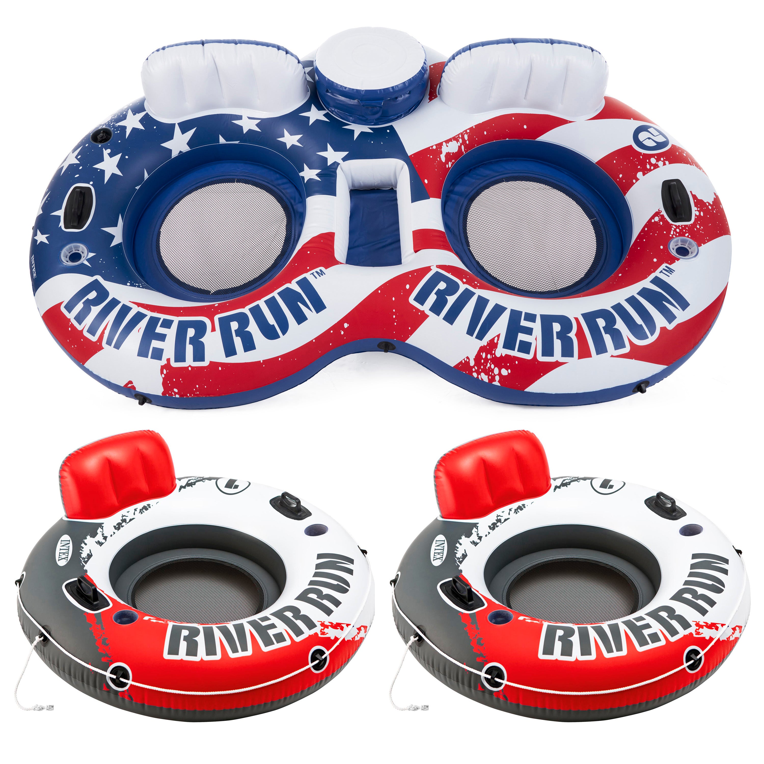 Intex Inflatable American Flag Double Float & River Run Single Water Tube Floats