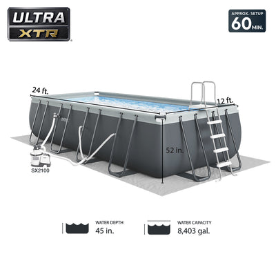 Intex 24ft x 12ft x 52in Ultra XTR Rectangular Pool, Filter, Vacuum, & Skimmer