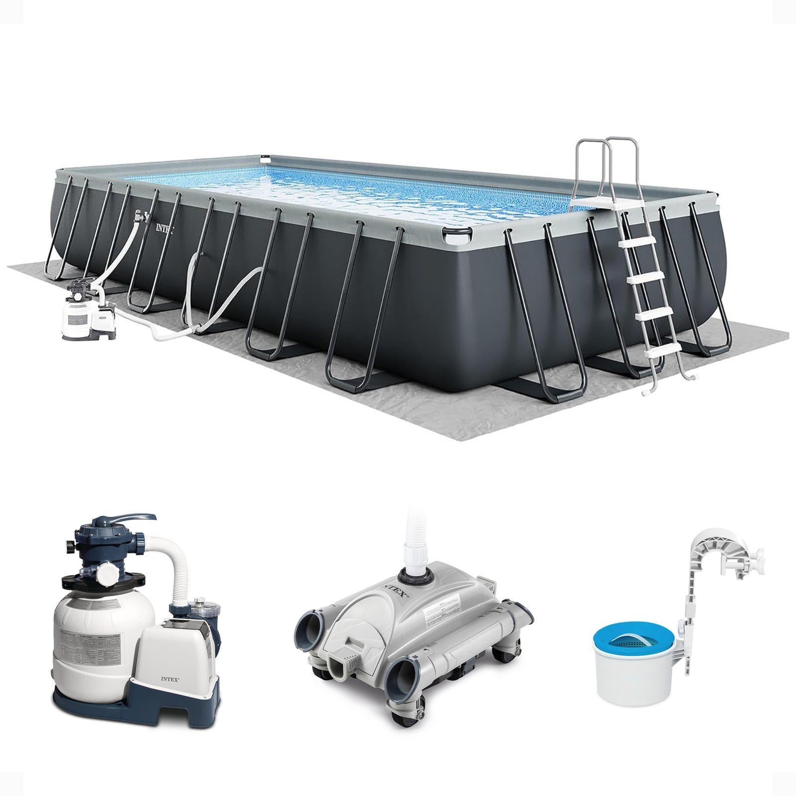 Intex 24ft x 12ft x 52in Ultra XTR Rectangular Pool, Filter, Vacuum, & Skimmer - VMInnovations