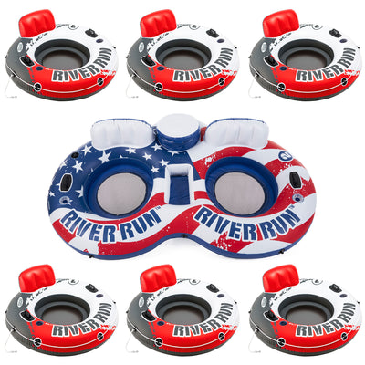 Intex American Flag 2 Person Float w/ River Run 53 Inch Tube, Red (6 Pack)