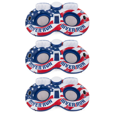 Intex American Flag Inflatable 2 Person Pool Tube Float with Cooler (3 Pack)