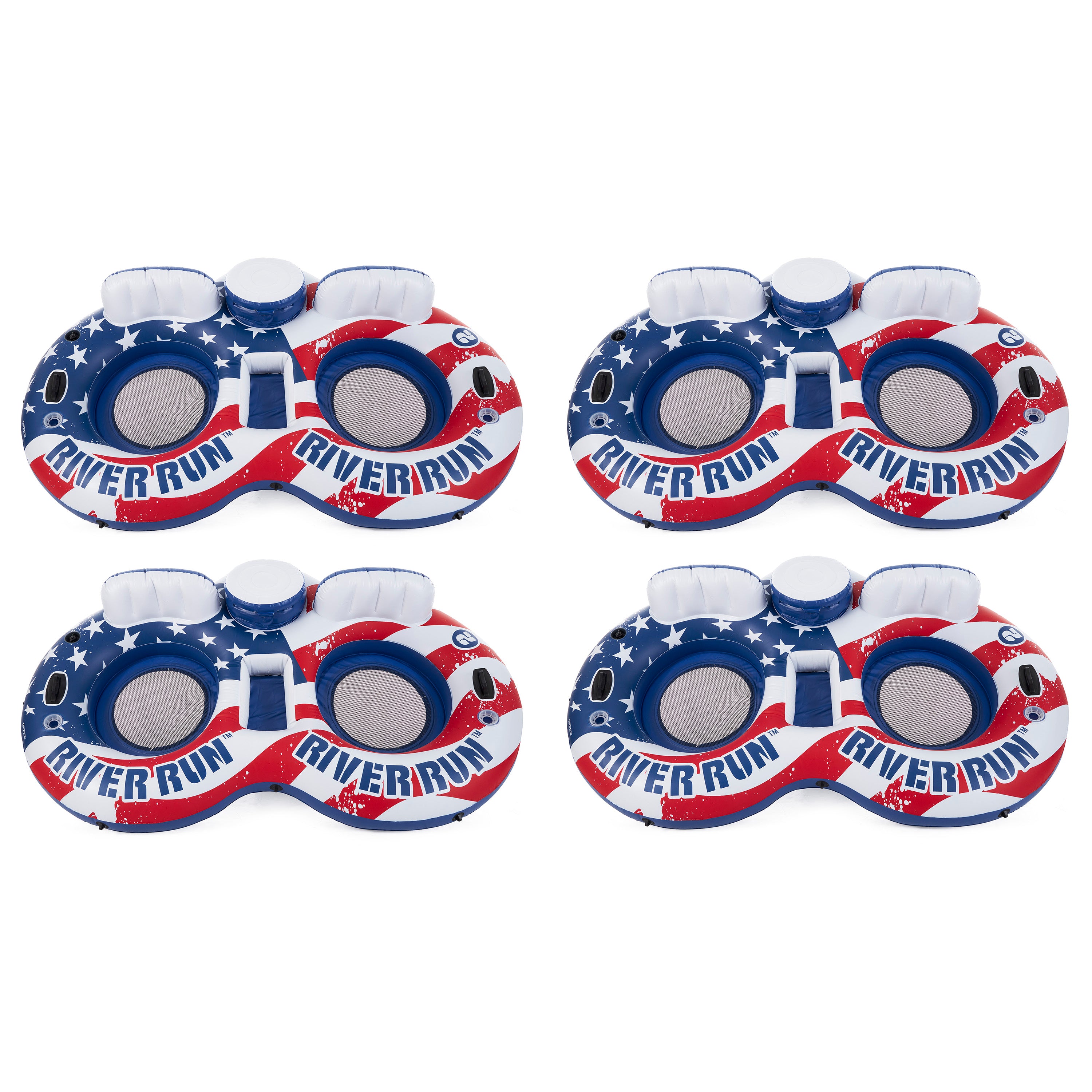 Intex American Flag Inflatable 2 Person Pool Tube Float with Cooler (4 Pack)