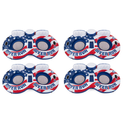 Intex American Flag Inflatable 2 Person Pool Tube Float with Cooler (4 Pack)
