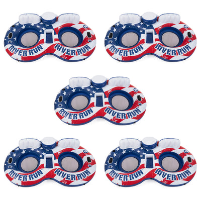 Intex American Flag Inflatable 2 Person Pool Tube Float with Cooler (5 Pack)