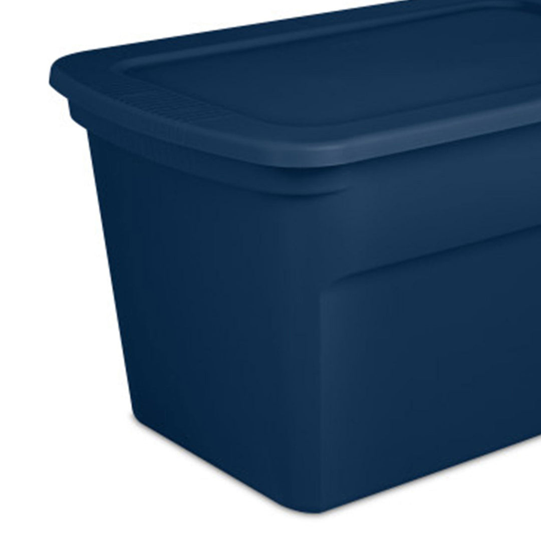 Sterilite Classic Lidded Stackable 30 Gal Storage Tote Container, Blue, 12 Pack