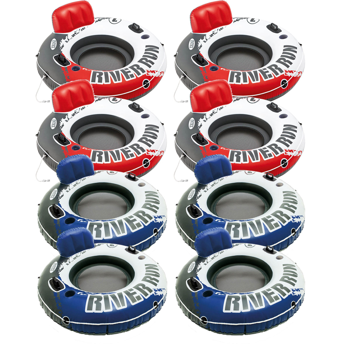 Intex River Run 53” Red Inflatable Tube (4 Pack) & Blue Inflatable Tube (4 Pack)