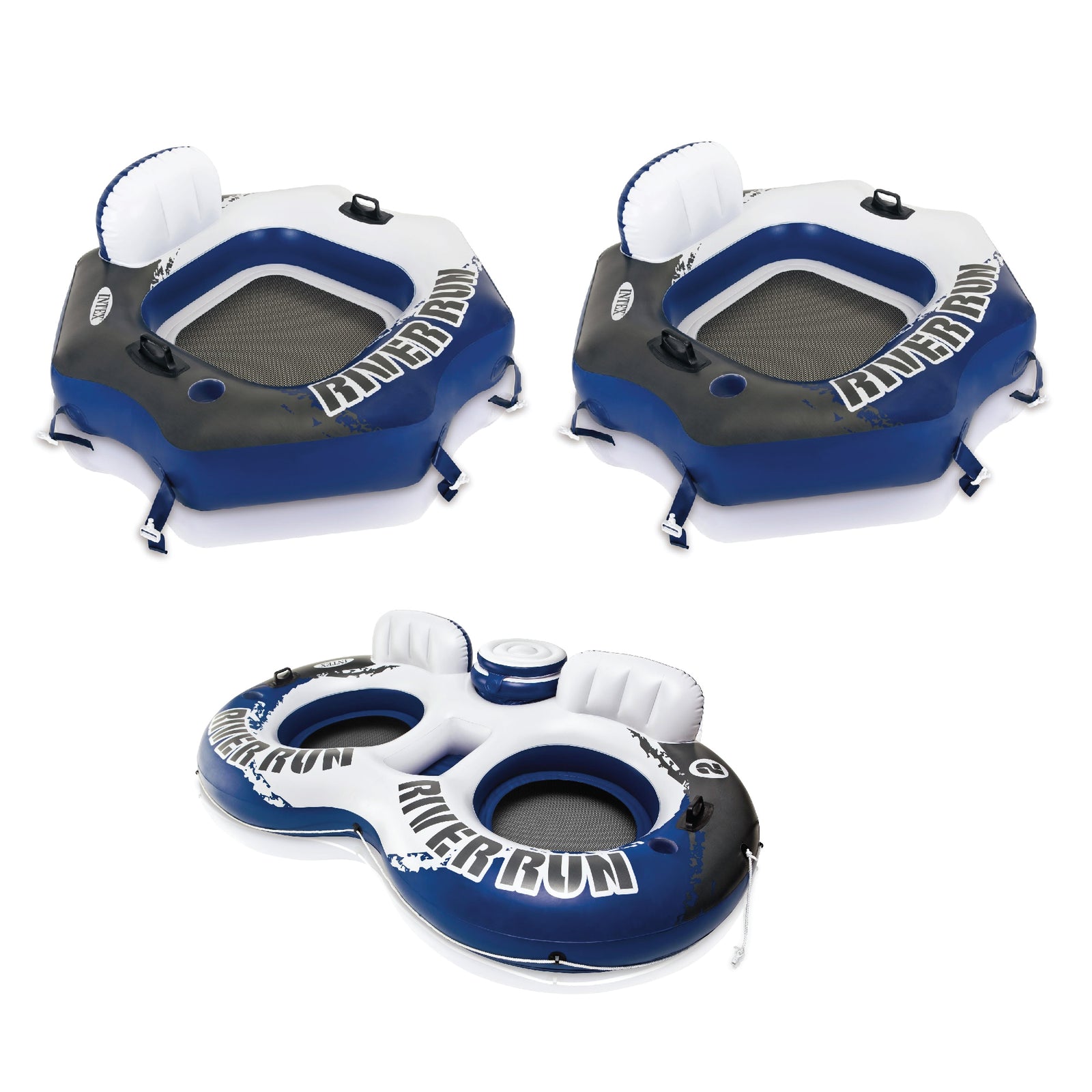 INTEX River Run Connect Inflatable Water Raft (2 Pack) + 2 Person Cooler Tube - VMInnovations