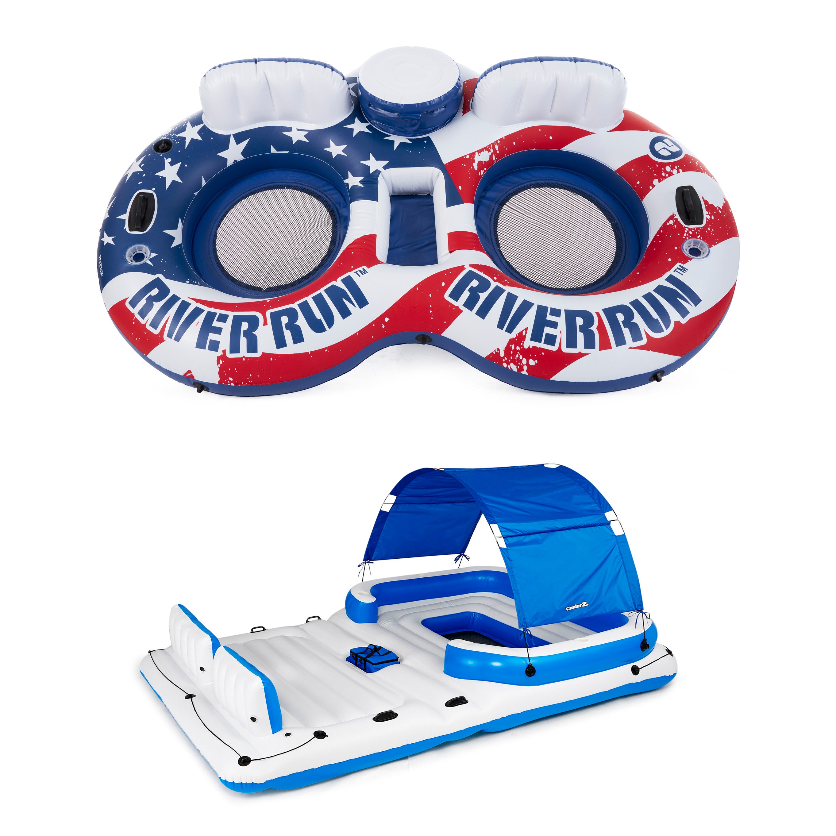 Intex American Flag 2 Person Pool Float w/ Tropical Breeze 6 Person Lake Raft - VMInnovations