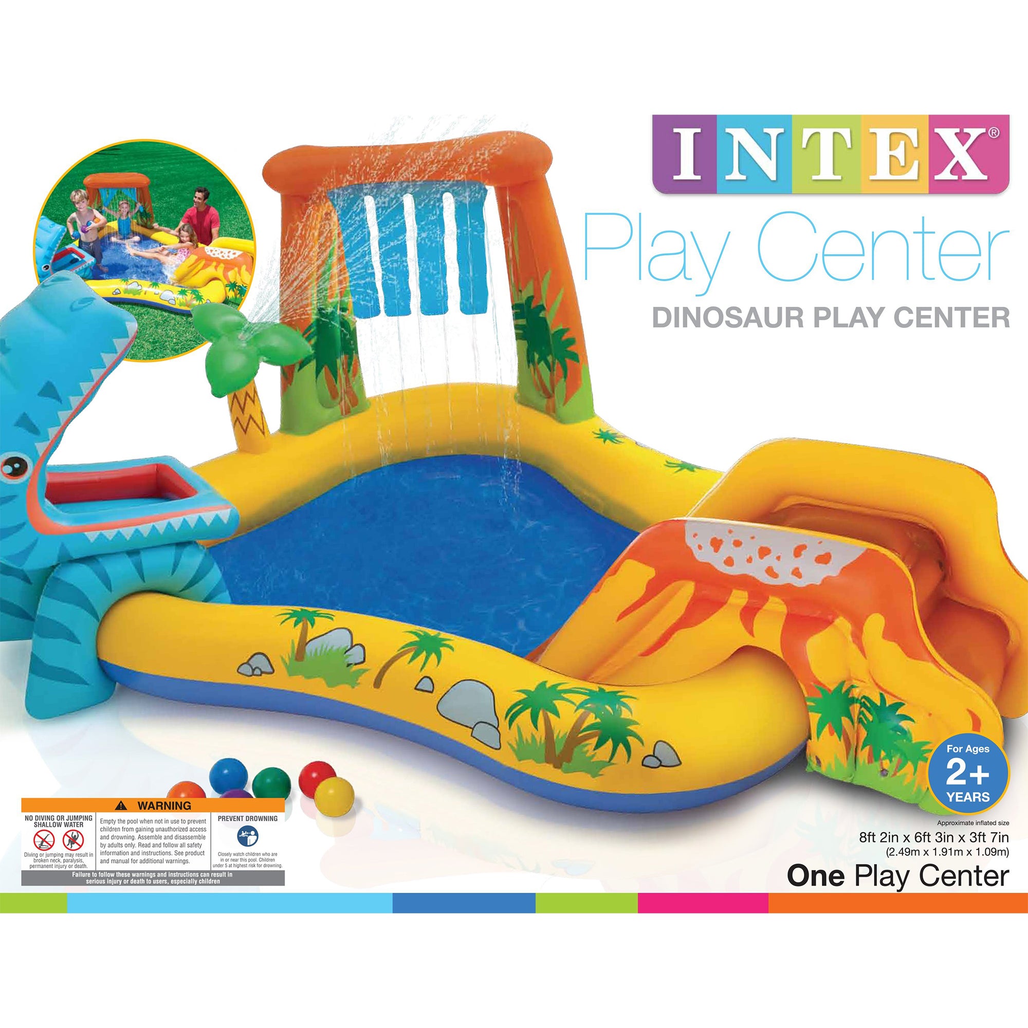 Intex 8' x 6.25' x 43" Dinosaur Play Center w/ 5' x 48" Kids Swimming Pool