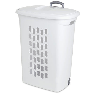 Sterilite White Laundry Hamper With Lift-Top, Wheels, And Pull Handle (15 Pack) - VMInnovations