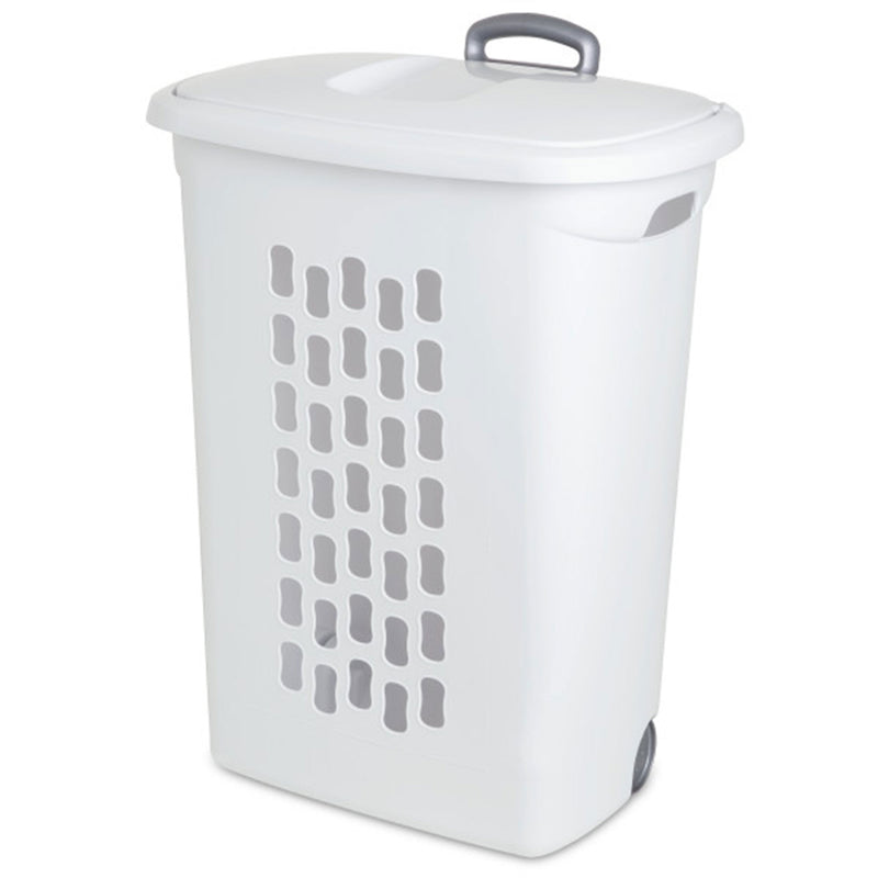 Sterilite White Laundry Hamper With Lift-Top, Wheels, And Pull Handle, 18 Pack