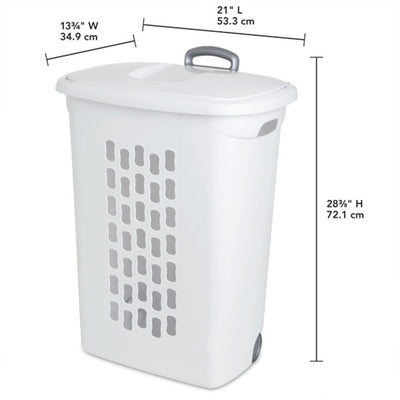 Sterilite White Laundry Hamper With Lift-Top, Wheels, And Pull Handle, 18 Pack