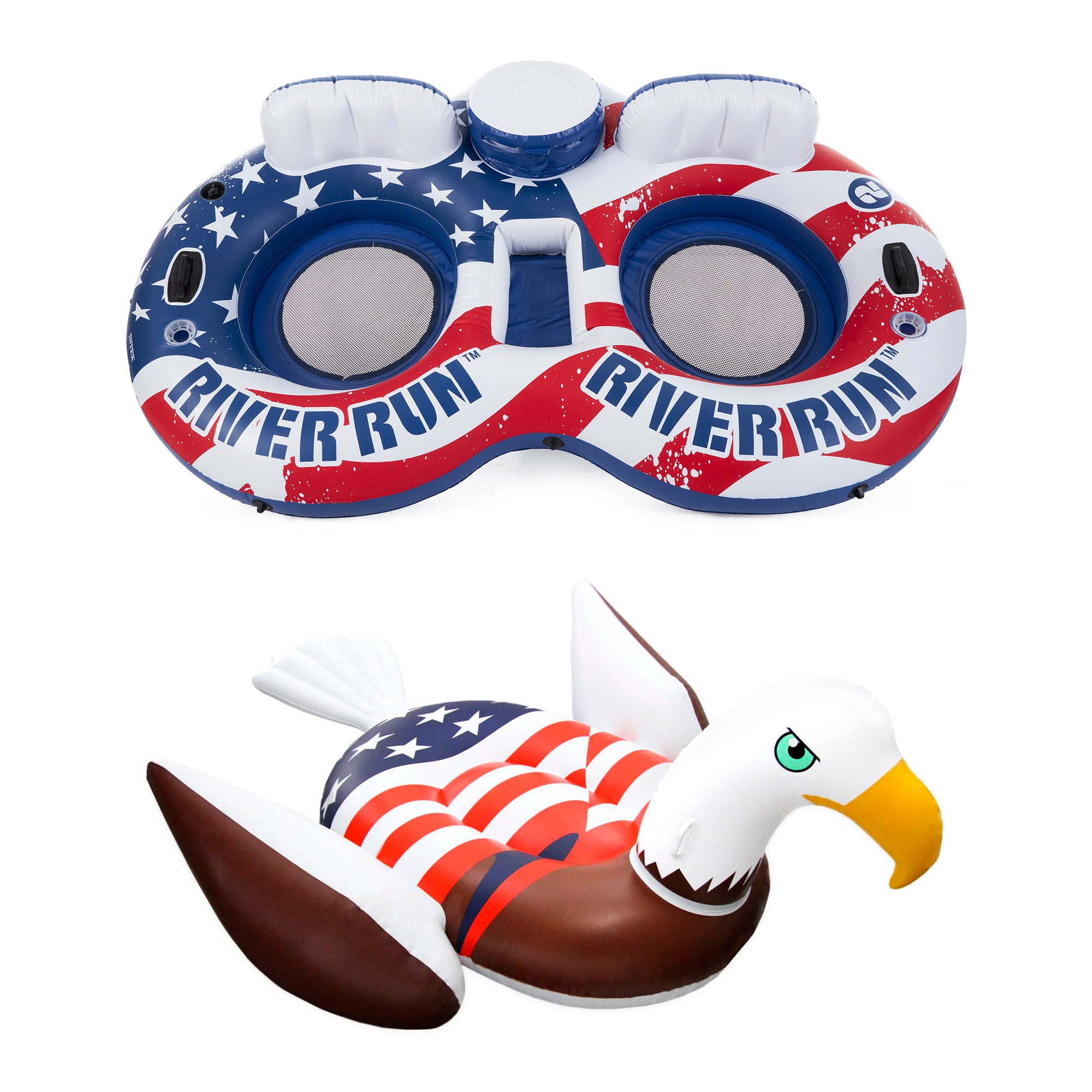 Intex American Flag 2 Person Pool Tube w/ Cooler & Swimline Bald Eagle Pool Raft