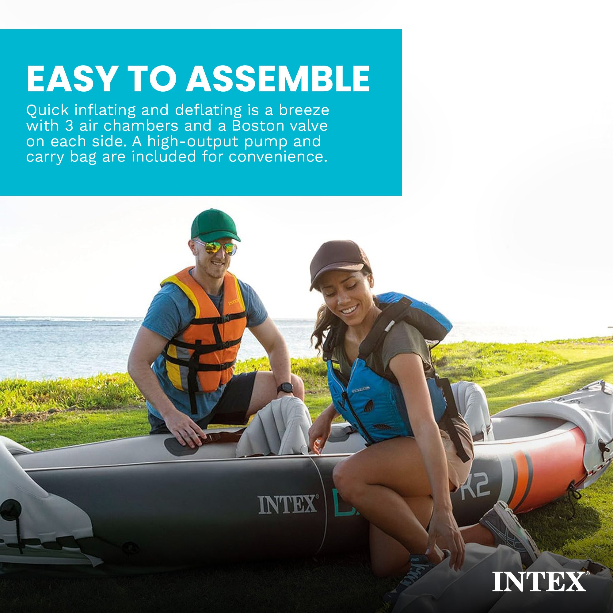 Intex Dakota K2 2 Person Vinyl Inflatable Kayak and Accessory Kit w/ Oars & Pump