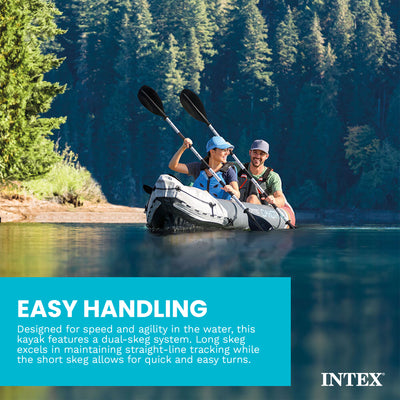 Intex Dakota K2 2 Person Vinyl Inflatable Kayak and Accessory Kit w/ Oars & Pump