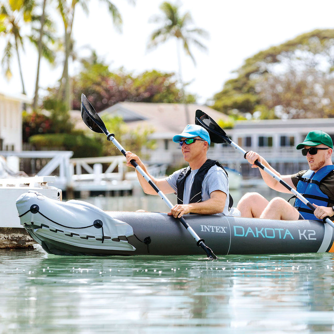 Intex Dakota K2 2 Person Vinyl Inflatable Kayak and Accessory Kit w/ Oars & Pump