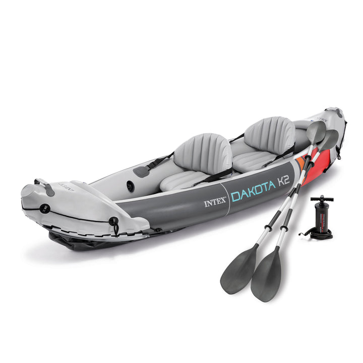 Intex Dakota K2 2 Person Vinyl Inflatable Kayak and Accessory Kit w/ Oars & Pump