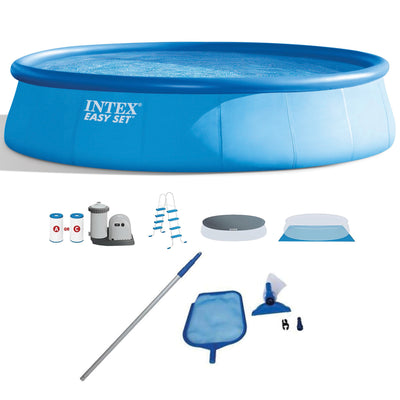 Round Above Ground Swimming Pool Set w/ Cleaning Maintenance Swimming Pool Kit