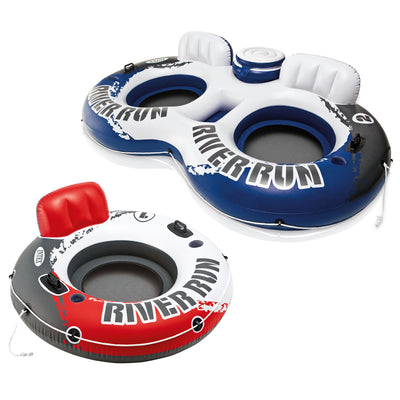 Intex River Run Inflatable Floating Tube & River Run II 2 Person Float w/ Cooler - VMInnovations