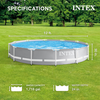 Intex 12 Foot Prism Frame Above Ground Swimming Pool with Pump & Pool Ladder - VMInnovations