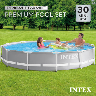 Intex 12 Foot Prism Frame Above Ground Swimming Pool with Pump & Pool Ladder - VMInnovations
