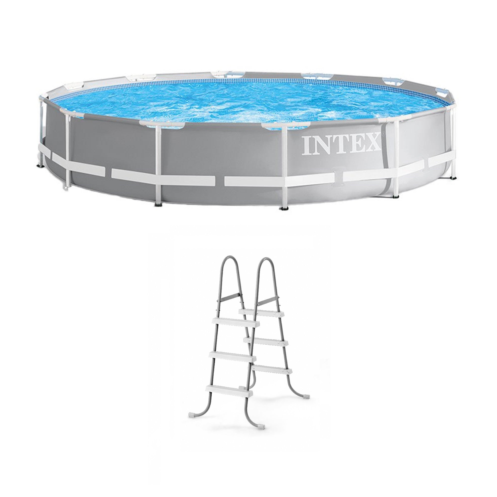 Intex 12 Foot Prism Frame Above Ground Swimming Pool with Pump & Pool Ladder - VMInnovations