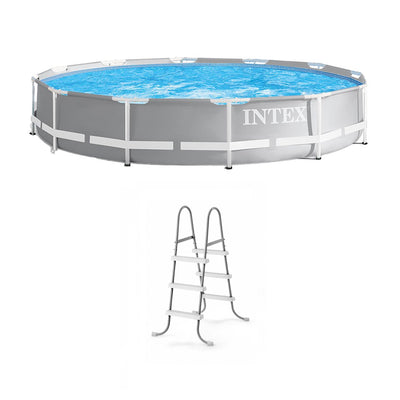 Intex 12 Foot Prism Frame Above Ground Swimming Pool with Pump & Pool Ladder - VMInnovations